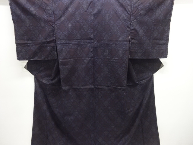 JAPANESE KIMONO / ANTIQUE KIMONO / SILK / TSUMUGI / WOVEN DIAGONAL GRID
